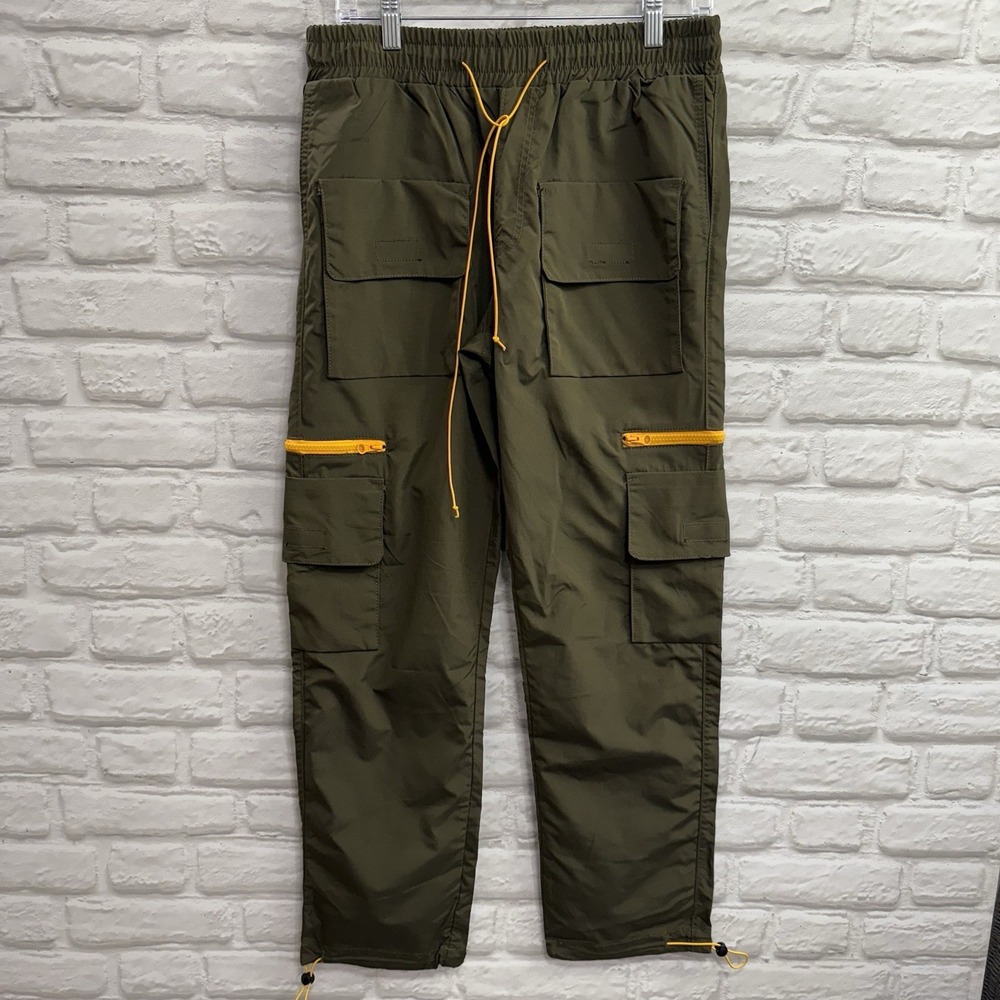 Rue 21 Nylon Cargo Pants Mens Small Straight‎ Leg 8 Pockets Army Green Pants New
